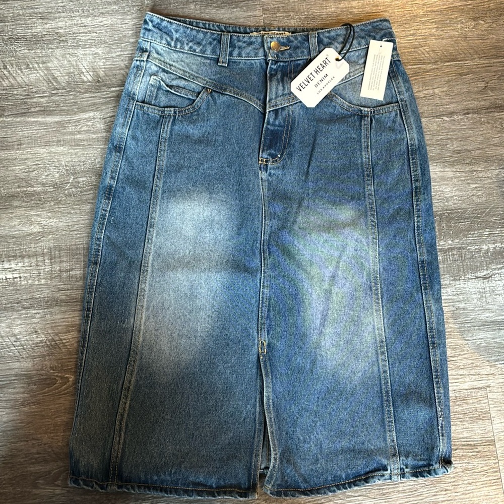 Velvet Heart Long Split Jean Skirt